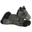 Horse Storm plush toy is grey with white spots, black mane and tail, lying floppy and 8 inches long.