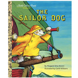 Little Golden Book The Sailor Dog cover with Scuppers the dog in a yellow raincoat looking through a spyglass on a ship.