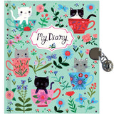 Teacup Kittens Diary featuring whimsical kittens in teacups with florals and a lock for secure writing adventures.