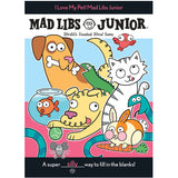 Mad Libs Jr I Love My Pet book cover with playful cartoon pets for kids to fill in fun word blanks.