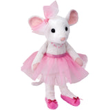 Mouse Pink Ballerina Petunia plush mouse wearing a pink tulle tutu, matching ear bow, and slippers with satin bows.