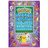 Pokemon Super Extra Deluxe Essential Handbook cover featuring various Pokémon characters on a purple background.