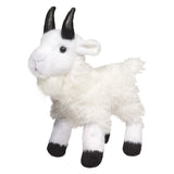 Mountain Goat Maggie plush toy with soft white fur, black horns, and hooves, perfect for children 24 months and up.
