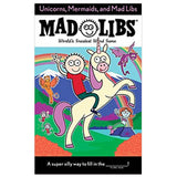 Mad Libs Unicorns, Mermaids, and Mad Libs book cover with playful characters and magical creatures in a colorful fantasy setting.