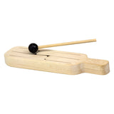 Tongue Drum with four unique tones, made of unfinished maple, includes striker with black rubber ball for toddlers.