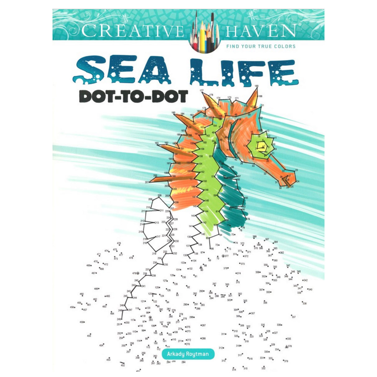 Sea Life Dot to Dot featuring a detailed seahorse connecting hundreds of dots for coloring and relaxation.