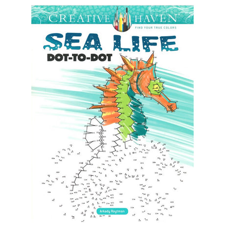 Sea Life Dot to Dot featuring a detailed seahorse connecting hundreds of dots for coloring and relaxation.