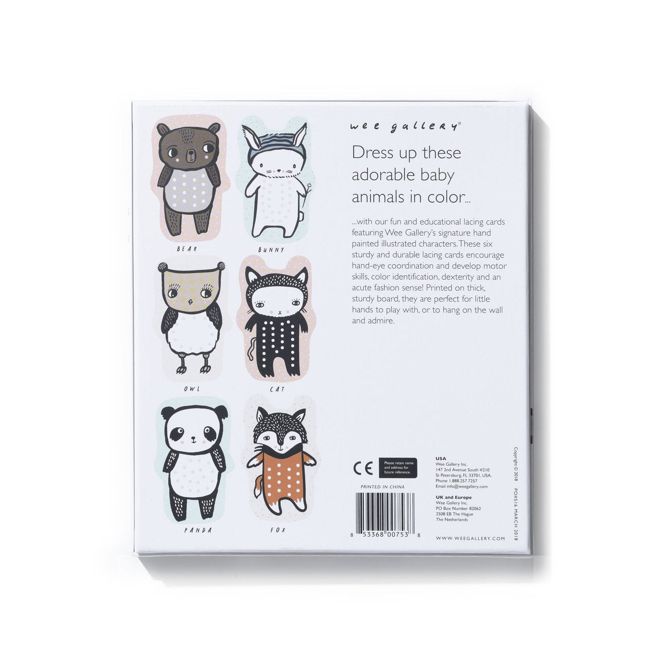 Baby Animal Lacing Cards showing six cute hand-illustrated baby animals for fun and educational play.